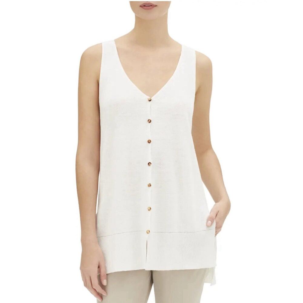 NEW LAFAYETTE 148 Button Down Relaxed Linen Sweater Vest Top Size S Cloud Ivory